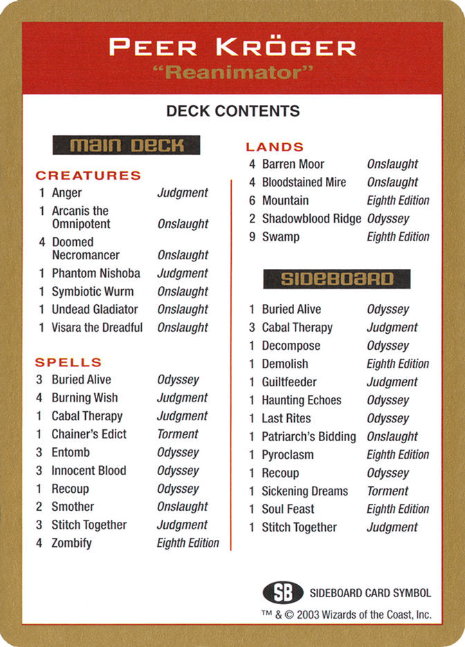 Peer Kroger Decklist [World Championship Decks 2003] | Black Swamp Games