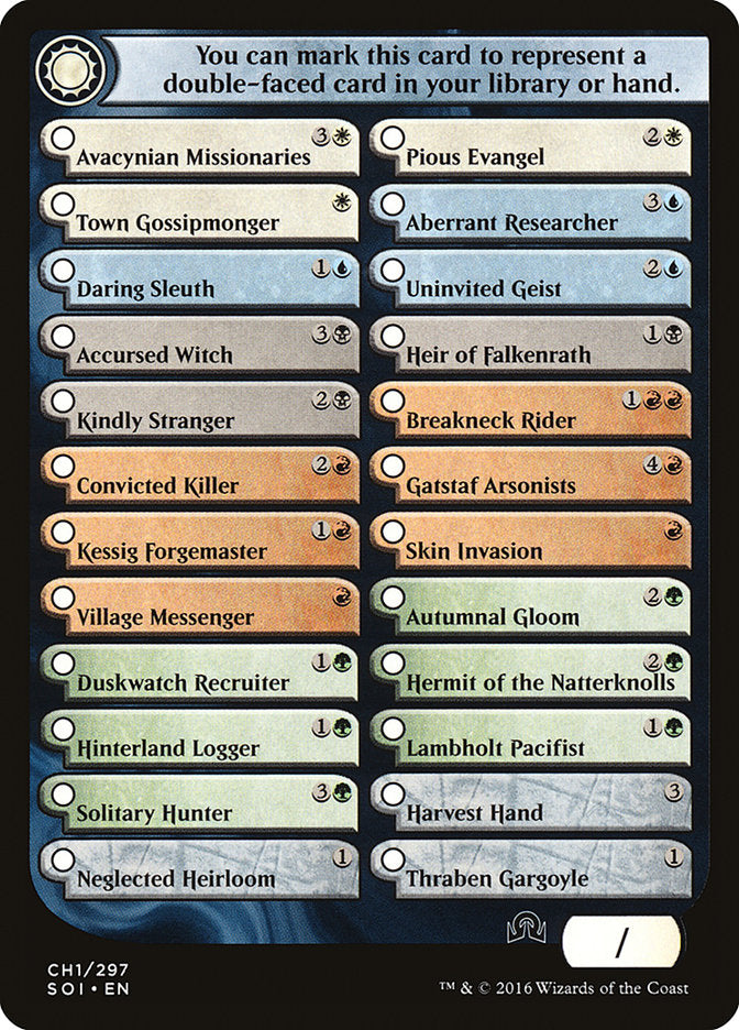 Shadows Over Innistrad Checklist 1 [Shadows over Innistrad Tokens] | Black Swamp Games