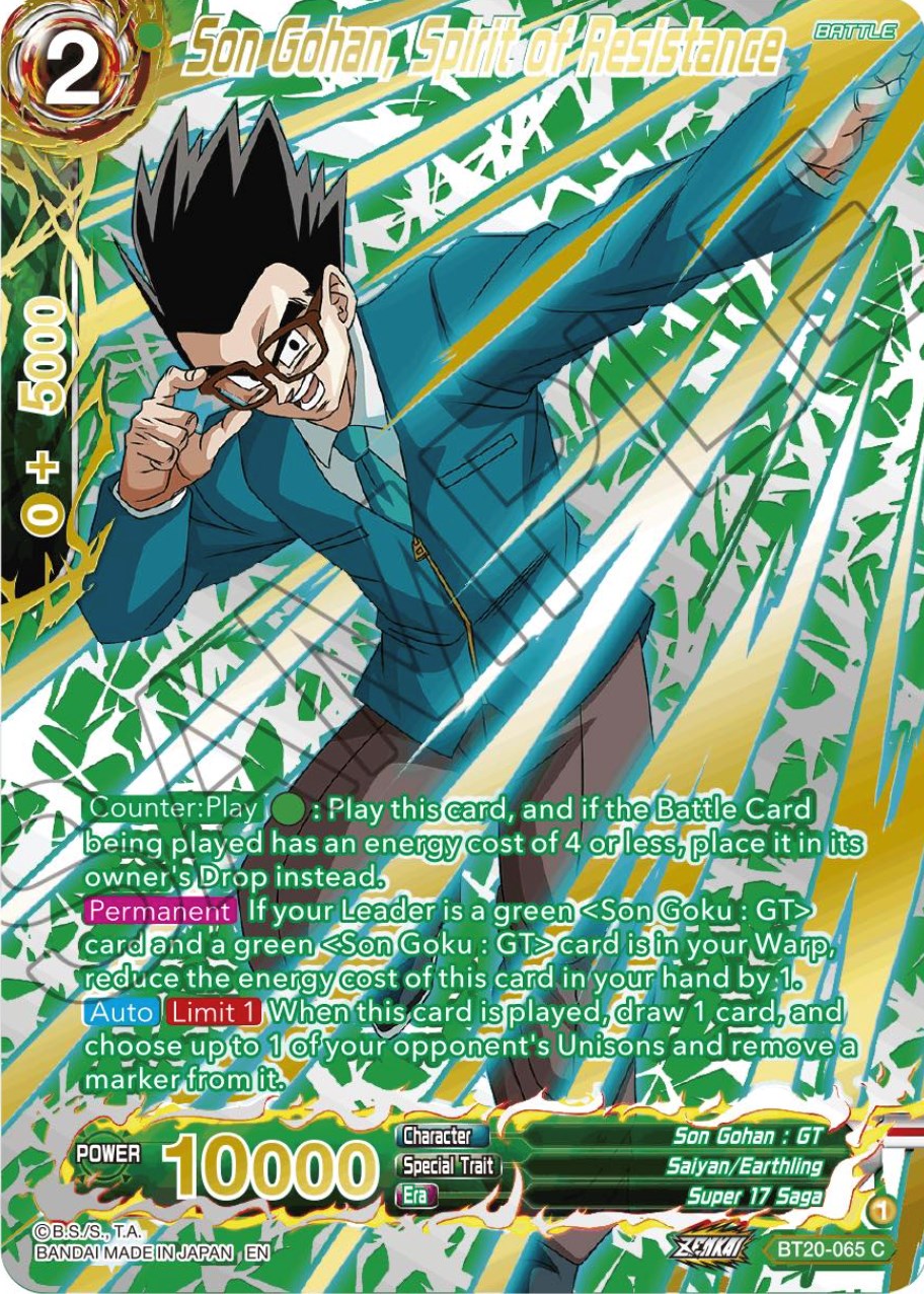 Son Gohan, Spirit of Resistance (Gold-Stamped) (BT20-065) [Power Absorbed] | Black Swamp Games