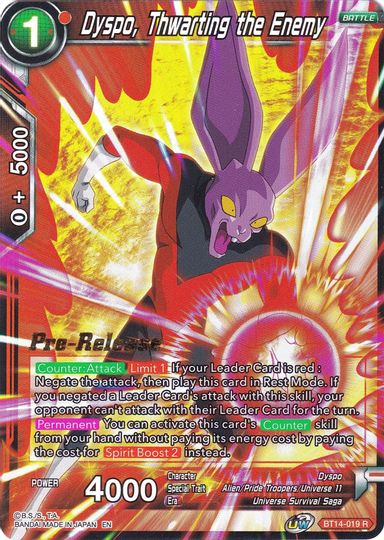 Dyspo, Thwarting the Enemy (BT14-019) [Cross Spirits Prerelease Promos] | Black Swamp Games