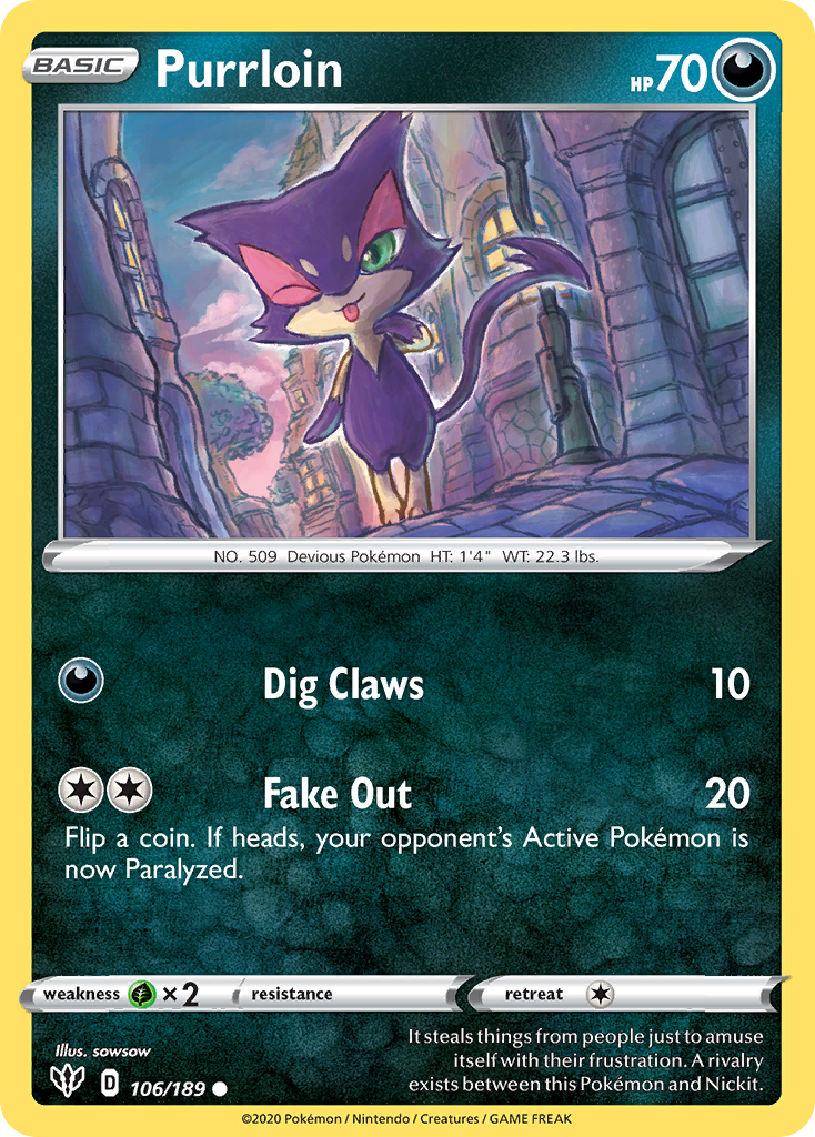 Purrloin (106/189) [Sword & Shield: Darkness Ablaze] | Black Swamp Games