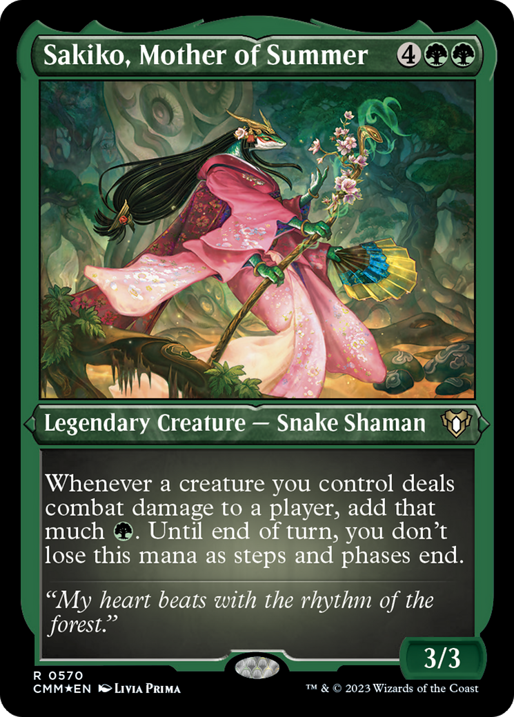 Sakiko, Mother of Summer (Foil Etched) [Commander Masters] | Black Swamp Games