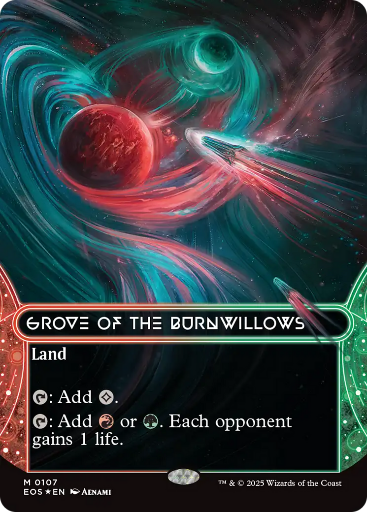 Grove of the Burnwillows (0107) (Borderless) (Galaxy Foil) [Edge of Eternities: Stellar Sights] | Black Swamp Games