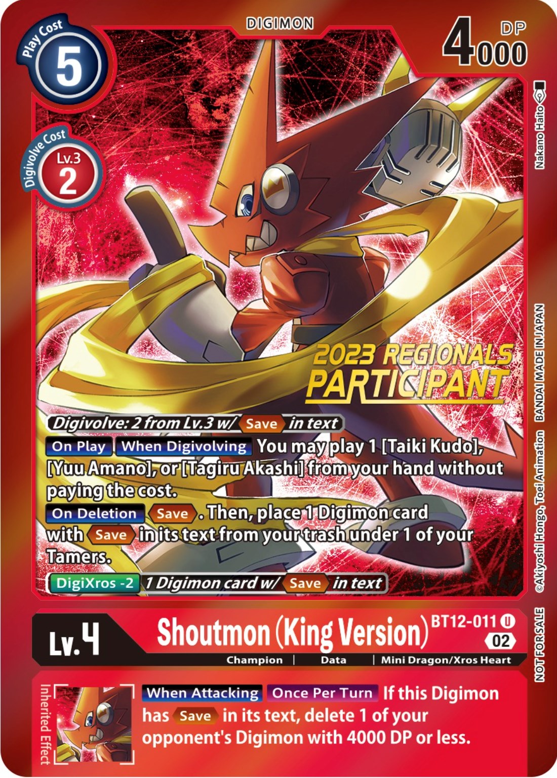 Shoutmon (King Version) [BT12-011] (2023 Regionals Participant) [Across Time Promos] | Black Swamp Games