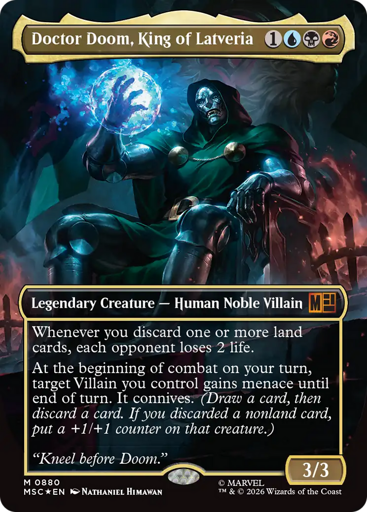 Doctor Doom, King of Latveria (Borderless) (Surge Foil) [Marvel Super Heroes Commander] | Black Swamp Games