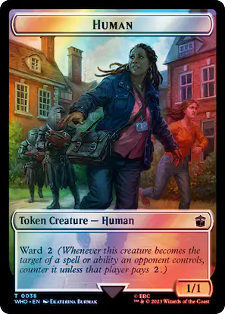 Human (0038) // Clue (0055) Double-Sided Token (Surge Foil) [Doctor Who Tokens] | Black Swamp Games