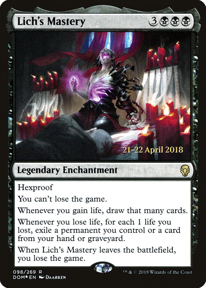 Lich's Mastery [Dominaria Prerelease Promos] | Black Swamp Games