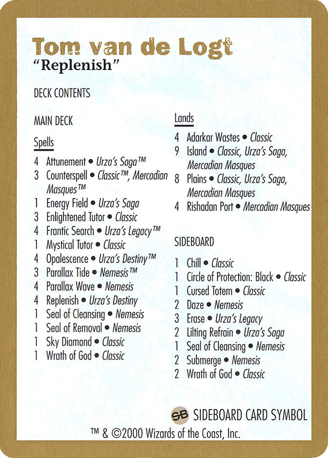 Tom van de Logt Decklist [World Championship Decks 2000] | Black Swamp Games