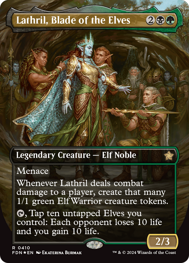 Lathril, Blade of the Elves (Borderless) (Mana Foil) [Foundations] | Black Swamp Games