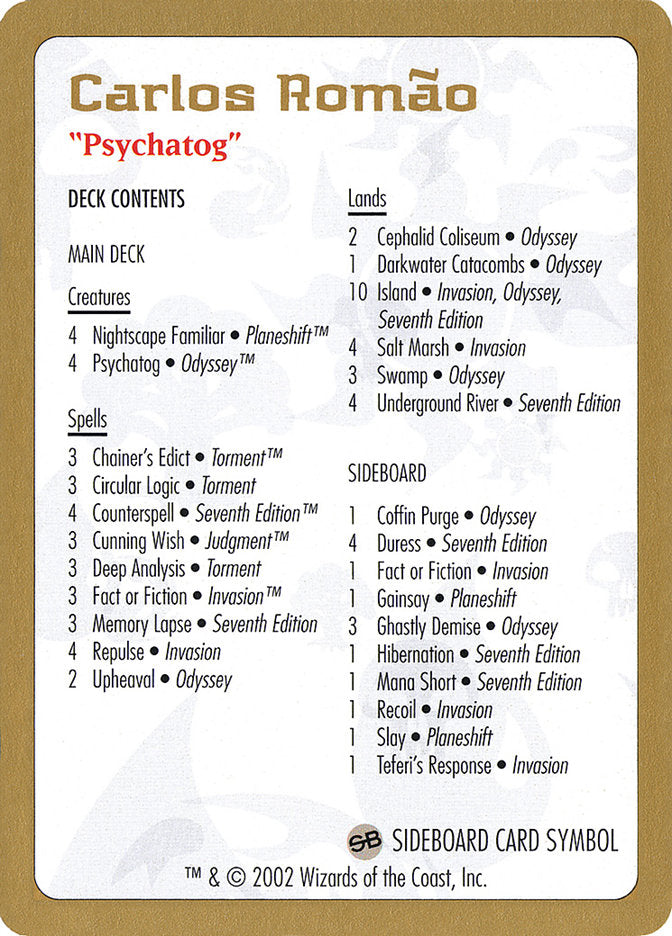 Carlos Romao Decklist [World Championship Decks 2002] | Black Swamp Games