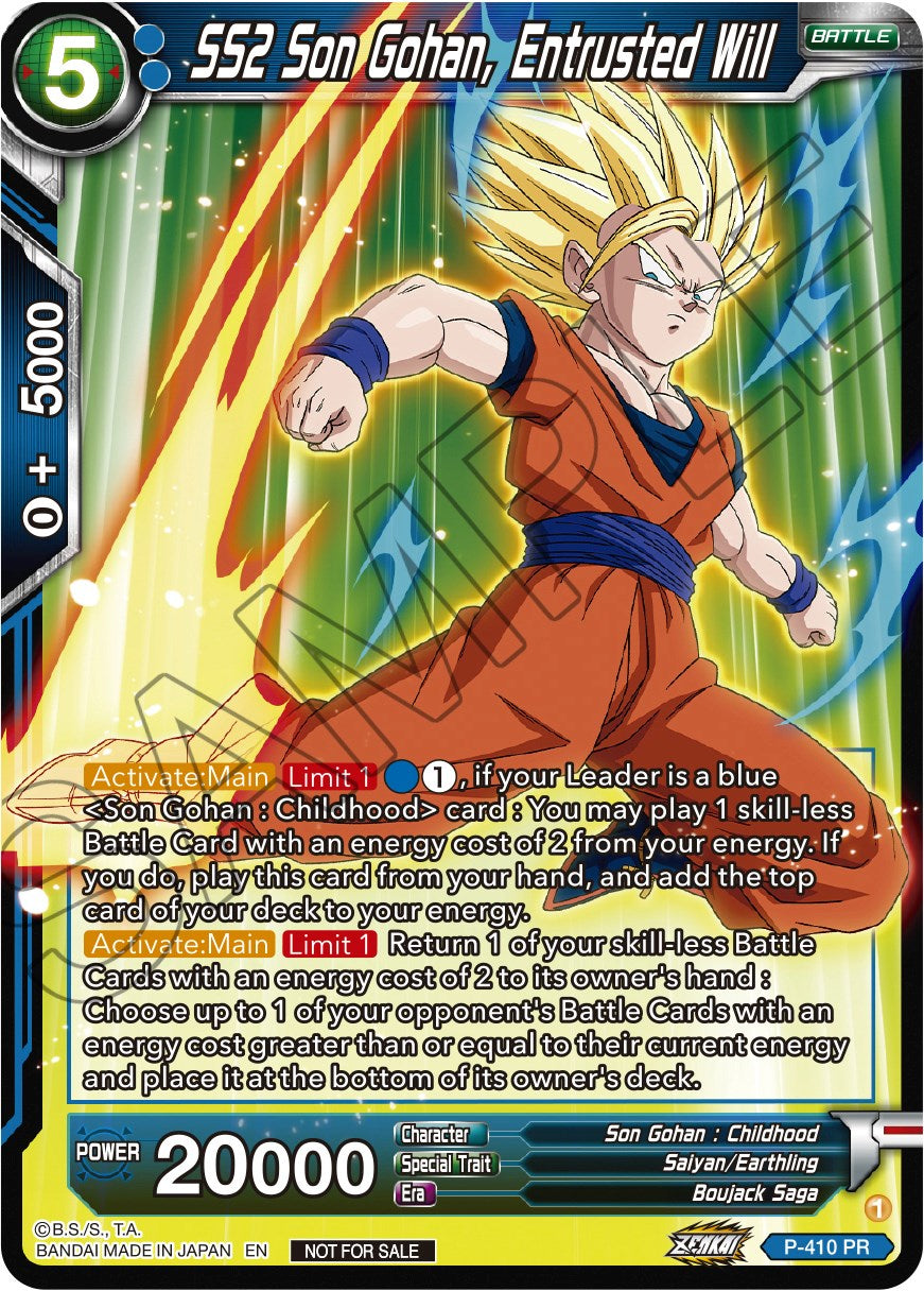 SS2 Son Gohan, Entrusted Will (Zenkai Series Tournament Pack Vol.1) (P-410) [Tournament Promotion Cards] | Black Swamp Games