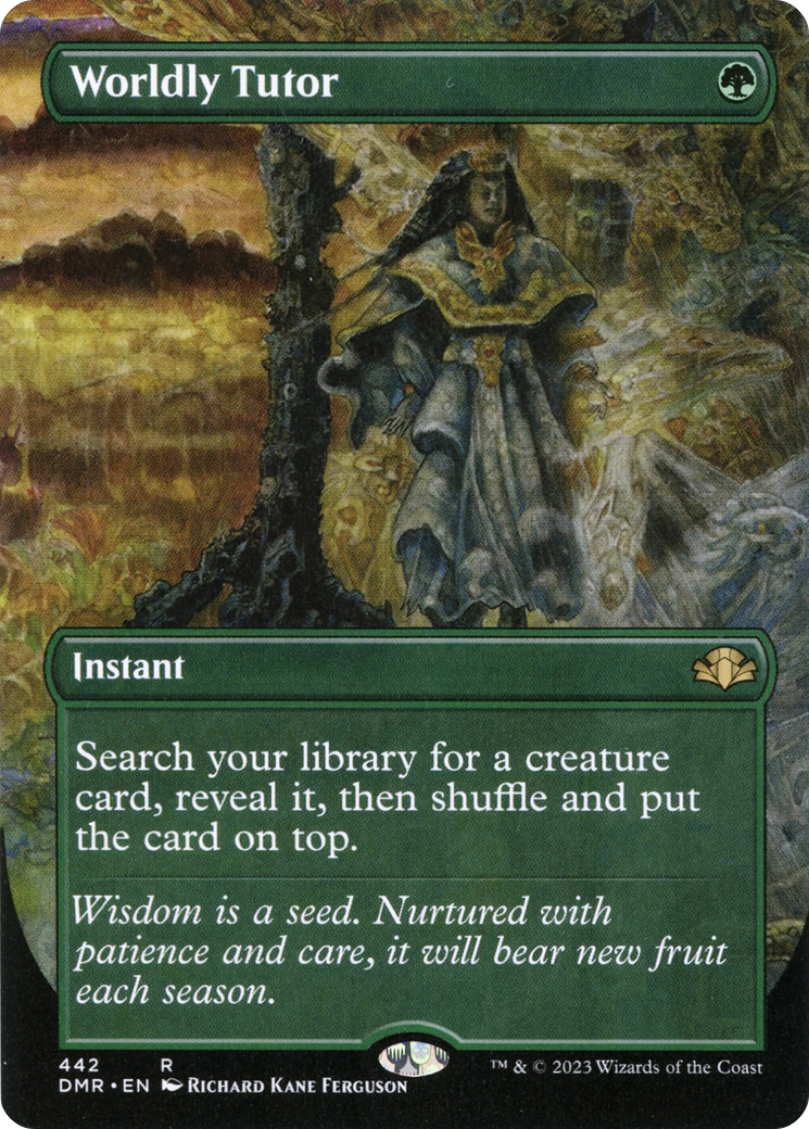 Worldly Tutor (Borderless Alternate Art) [Dominaria Remastered] | Black Swamp Games