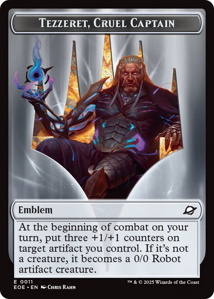 Robot // Emblem - Tezzeret, Cruel Captain Double-Sided Token [Edge of Eternities Tokens] | Black Swamp Games