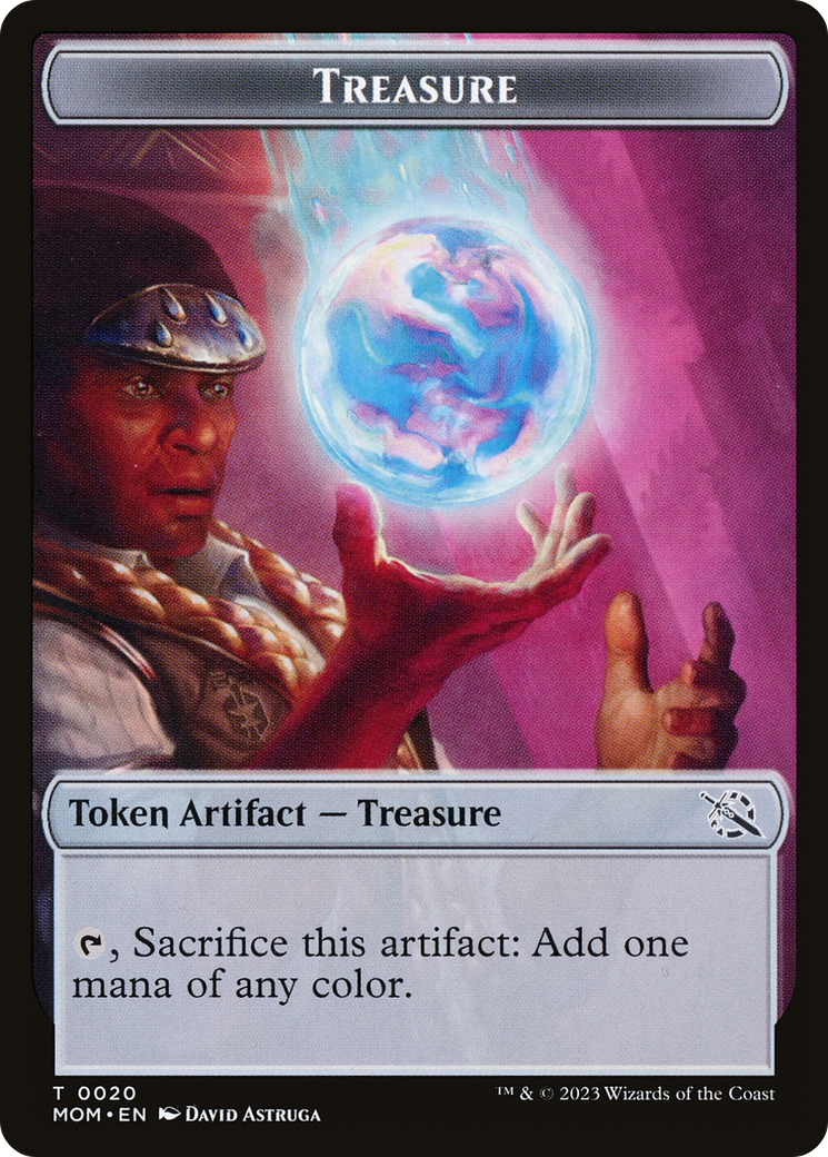 Treasure (20) // Teferi Akosa of Zhalfir Emblem Double-Sided Token [March of the Machine Tokens] | Black Swamp Games