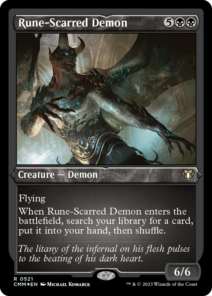 Rune-Scarred Demon (Foil Etched) [Commander Masters] | Black Swamp Games