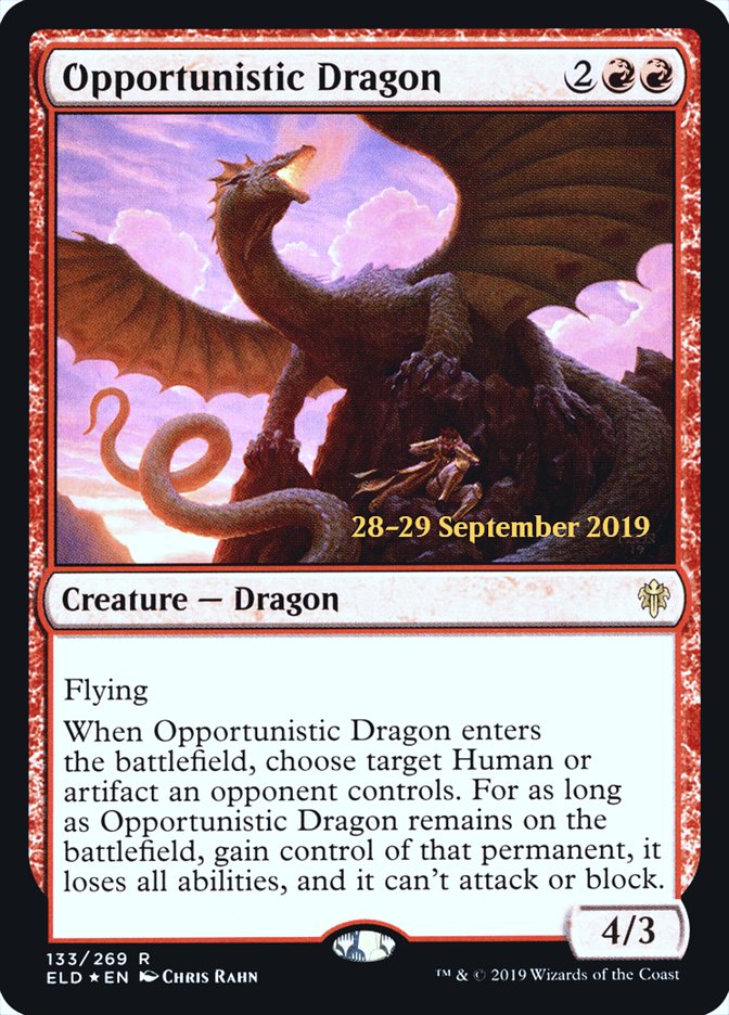 Opportunistic Dragon [Throne of Eldraine Prerelease Promos] | Black Swamp Games