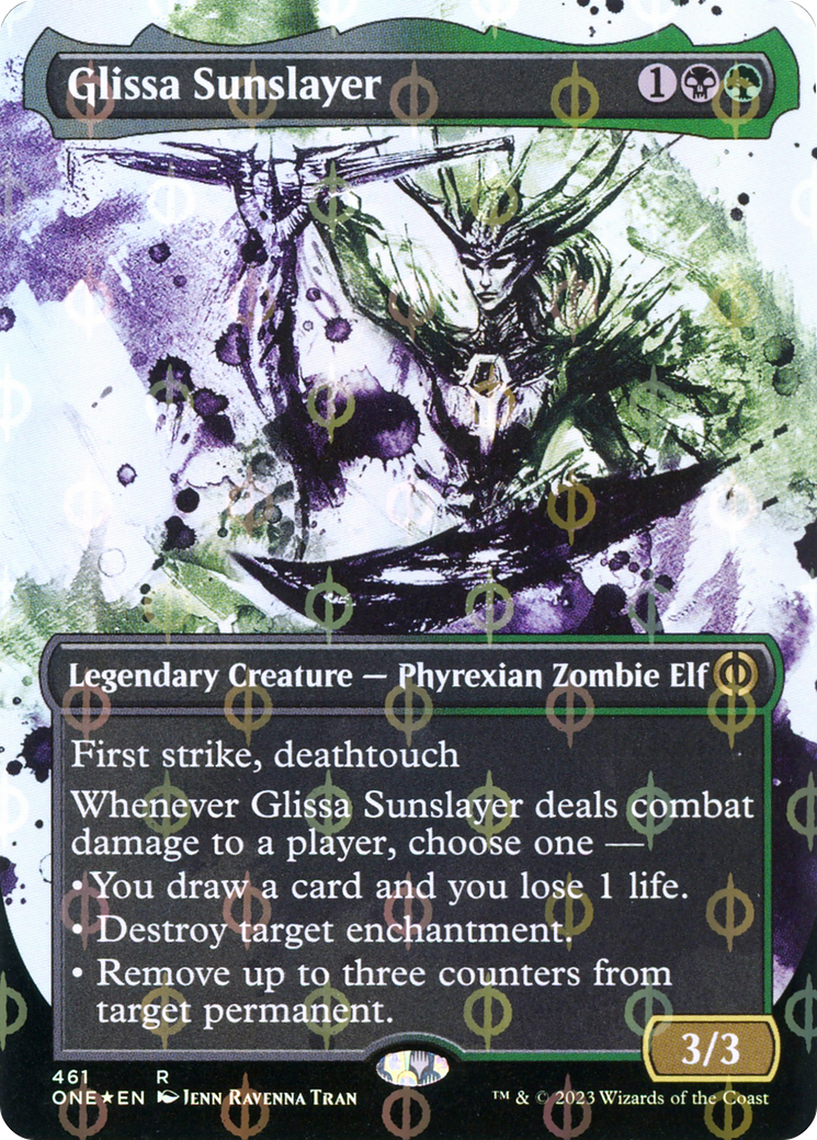 Glissa Sunslayer (Borderless Ichor Step-and-Compleat Foil) [Phyrexia: All Will Be One] | Black Swamp Games