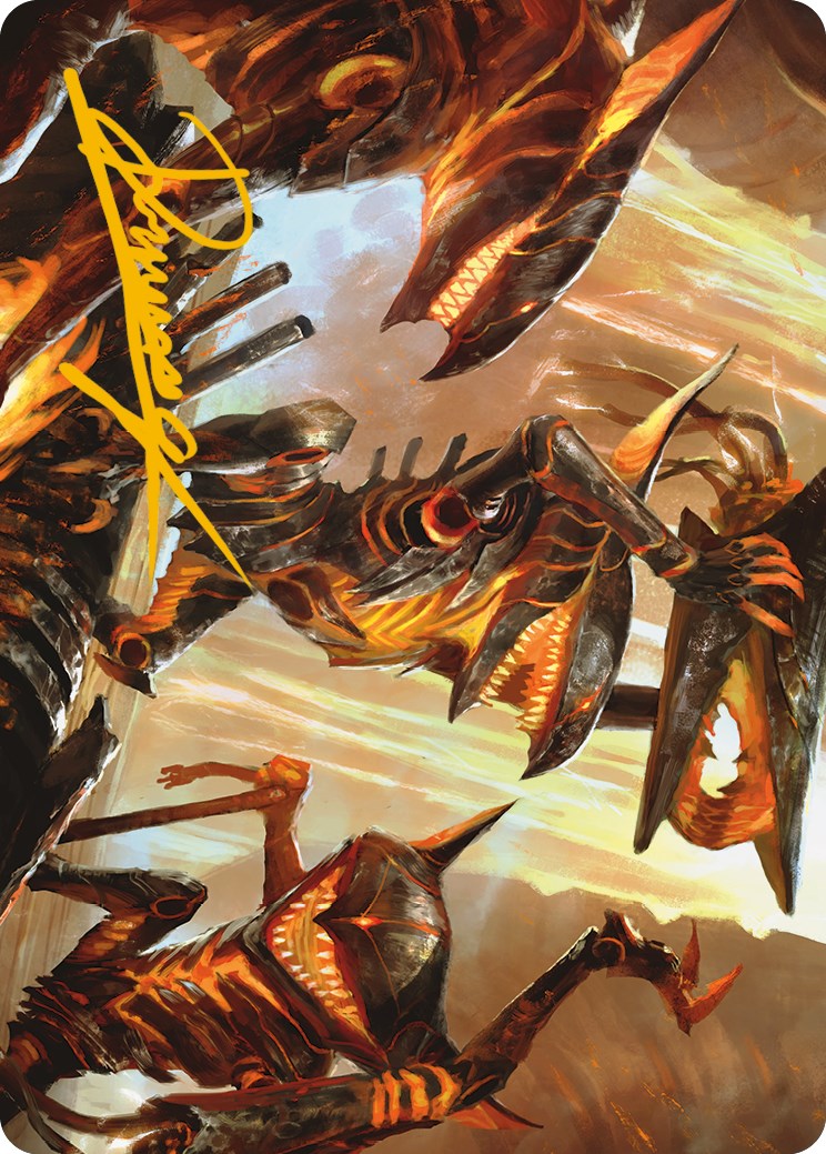 Gleeful Demolition Art Card (Gold-Stamped Signature) [Phyrexia: All Will Be One Art Series] | Black Swamp Games