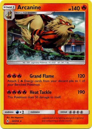 Arcanine (22/214) (Cosmos Holo) [Sun & Moon: Unbroken Bonds] | Black Swamp Games