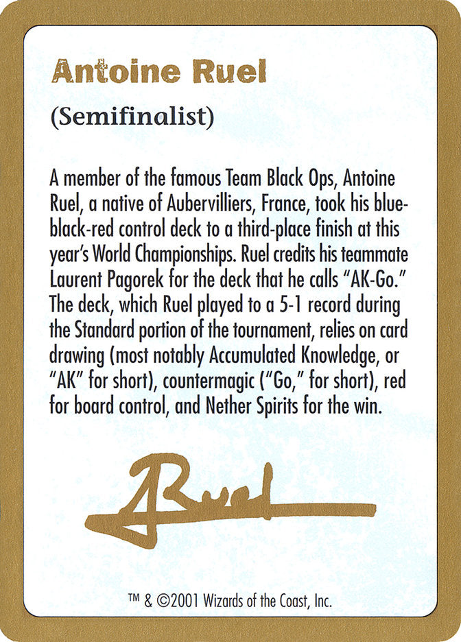 Antoine Ruel Bio [World Championship Decks 2001] | Black Swamp Games