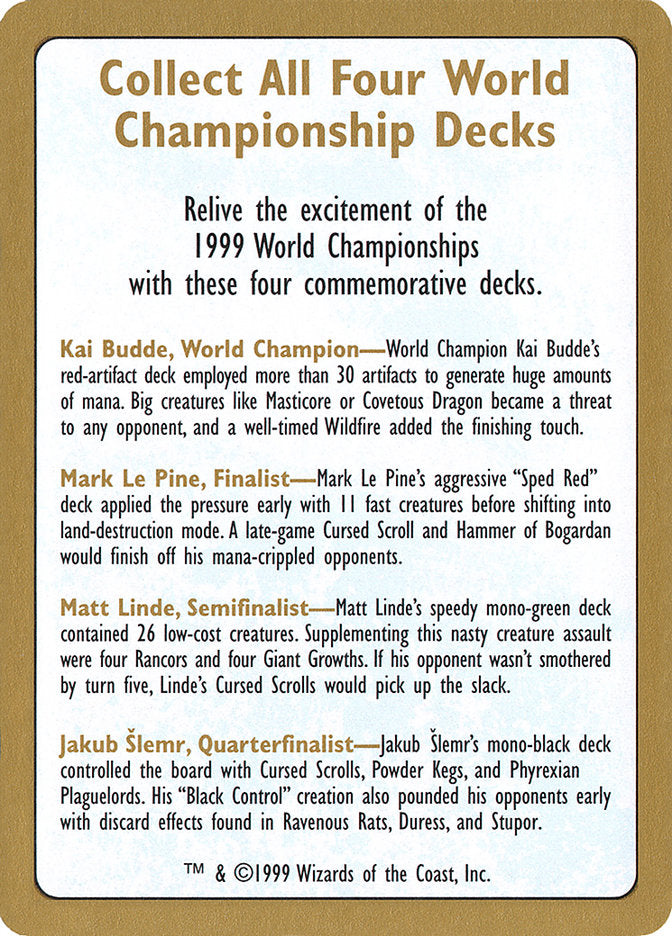 1999 World Championships Ad [World Championship Decks 1999] | Black Swamp Games