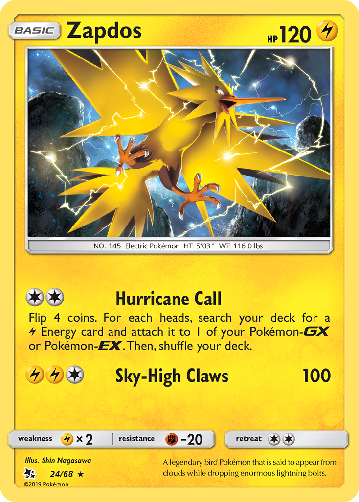 Zapdos (24/68) [Sun & Moon: Hidden Fates] | Black Swamp Games