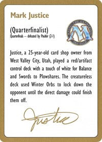 1996 Mark Justice Biography Card [World Championship Decks] | Black Swamp Games