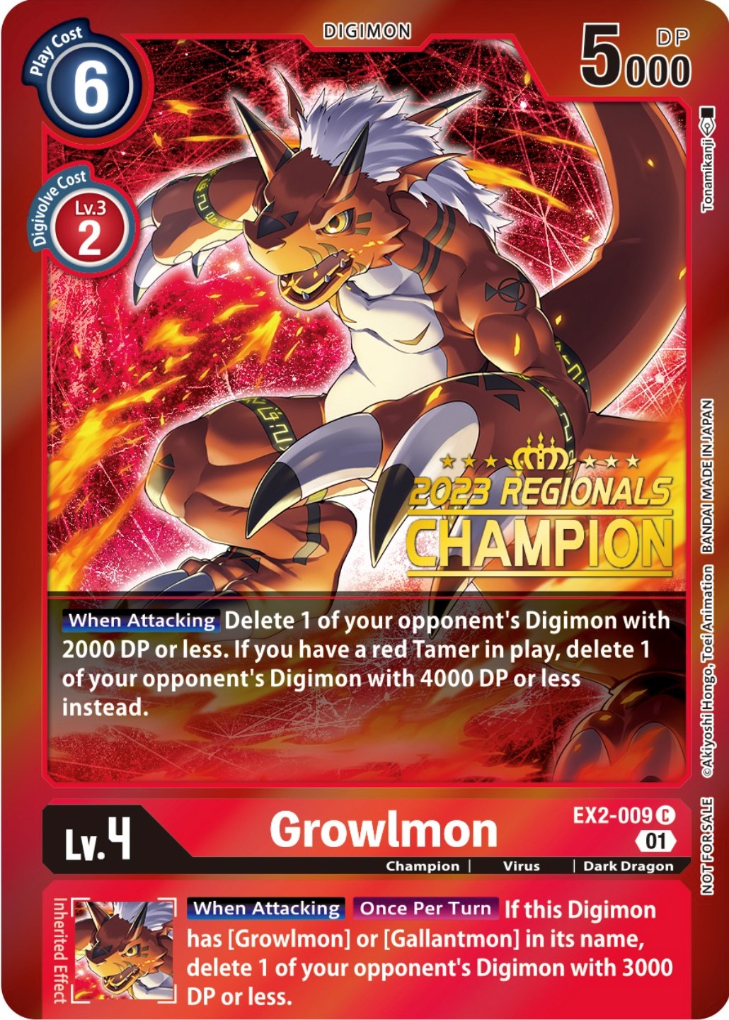 Growlmon [EX2-009] (2023 Regionals Champion) [Digital Hazard Promos] | Black Swamp Games