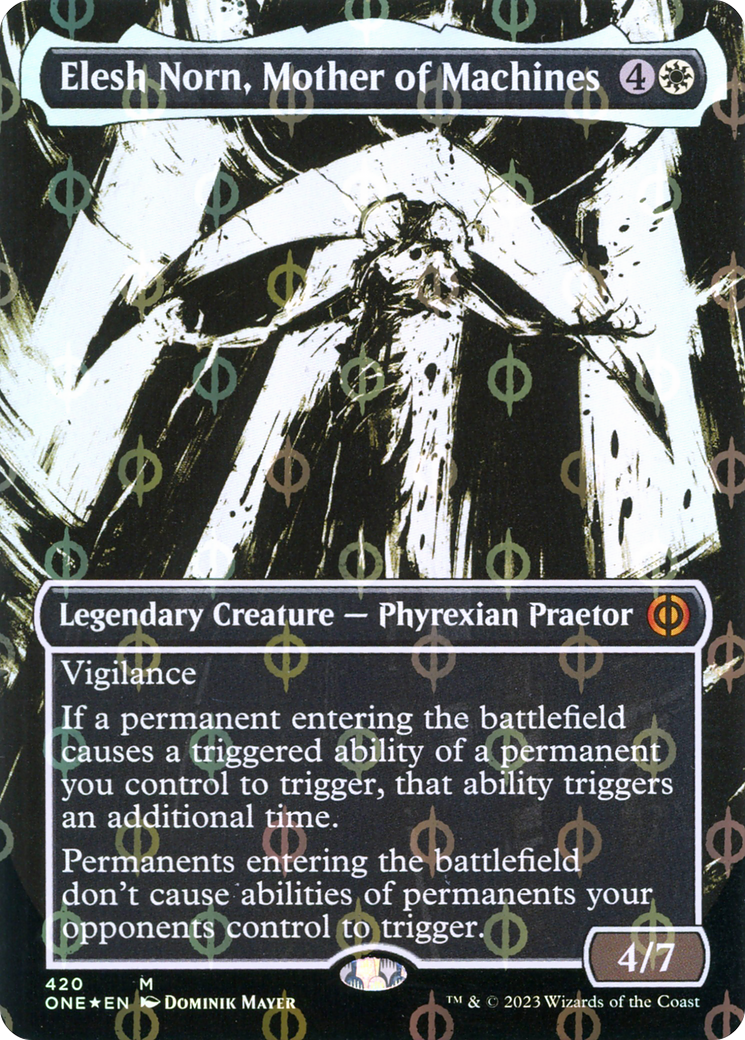 Elesh Norn, Mother of Machines (Borderless Ichor Step-and-Compleat Foil) [Phyrexia: All Will Be One] | Black Swamp Games