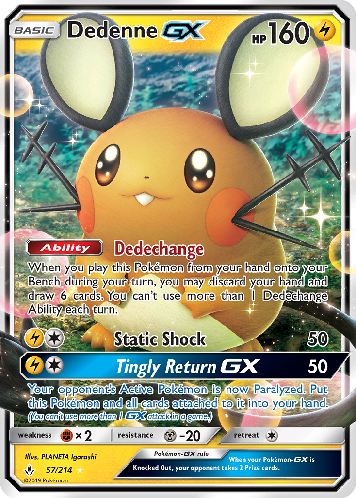 Carta Pokemon Dedenne Gx 57/214 MINT Set Unbroken Bonds Tondela