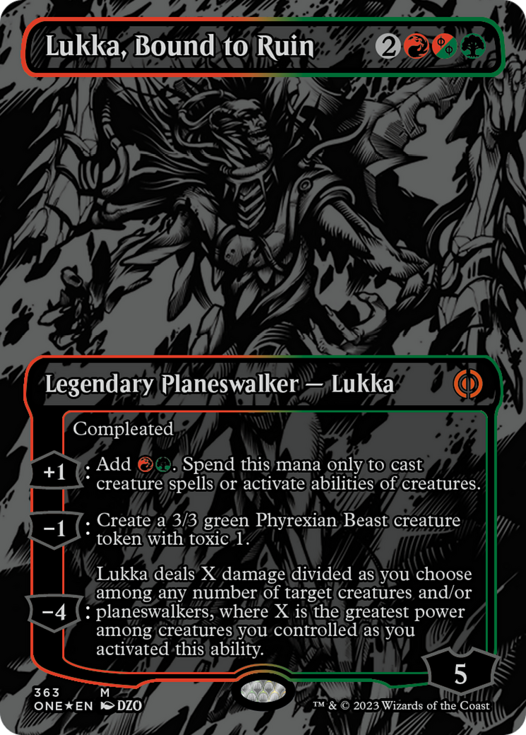 Lukka, Bound to Ruin (Oil Slick Raised Foil) [Phyrexia: All Will Be One] | Black Swamp Games