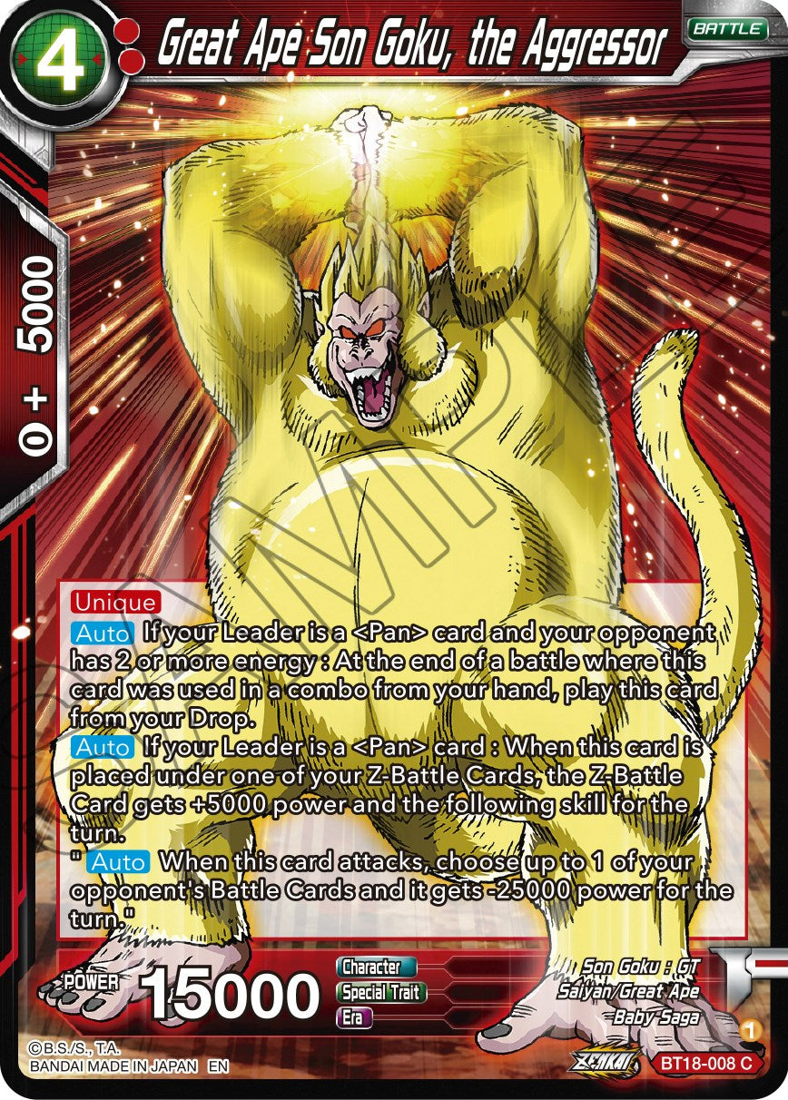 Great Ape Son Goku, the Aggressor (BT18-008) [Dawn of the Z-Legends] | Black Swamp Games