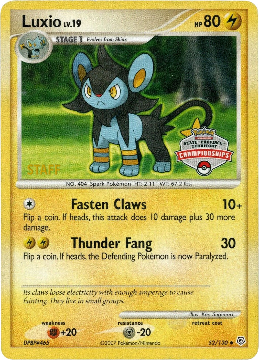 Luxio (52/130) (State Championship Staff Promo) [Diamond & Pearl: Base Set] | Black Swamp Games