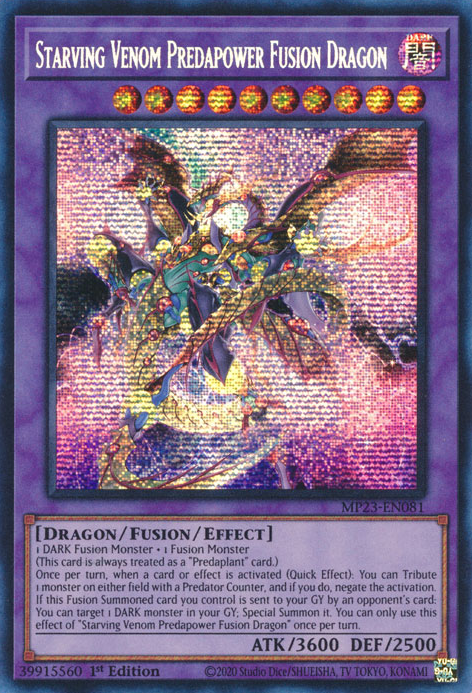 Starving Venom Predapower Fusion Dragon [MP23-EN081] Prismatic Secret Rare | Black Swamp Games