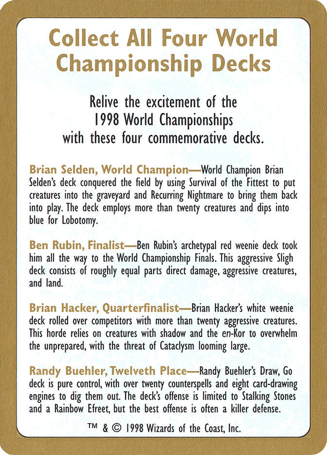 1998 World Championships Ad [World Championship Decks 1998] | Black Swamp Games