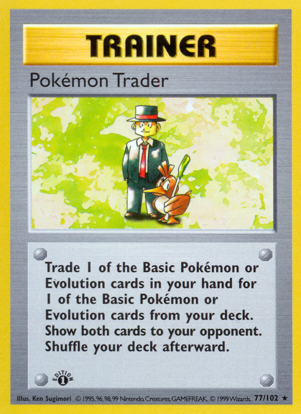 Pokemon Trader (77/102) (Shadowless) [Base Set 1st Edition] | Black Swamp Games