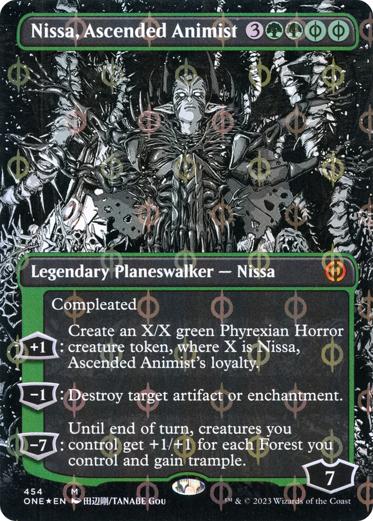 Nissa, Ascended Animist (Borderless Manga Step-and-Compleat Foil) [Phyrexia: All Will Be One] | Black Swamp Games
