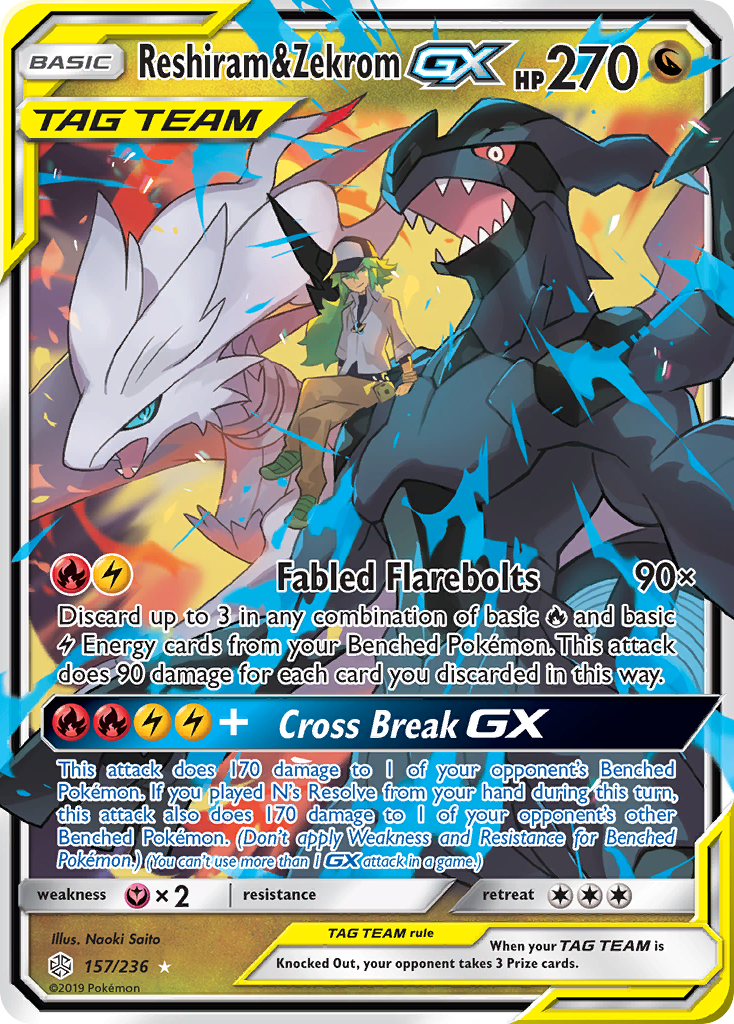 Reshiram & Zekrom GX (157/236) [Sun & Moon: Cosmic Eclipse] | Black Swamp Games