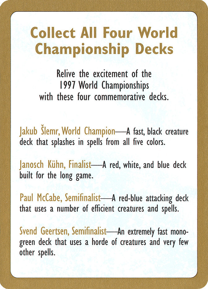 1997 World Championships Ad [World Championship Decks 1997] | Black Swamp Games