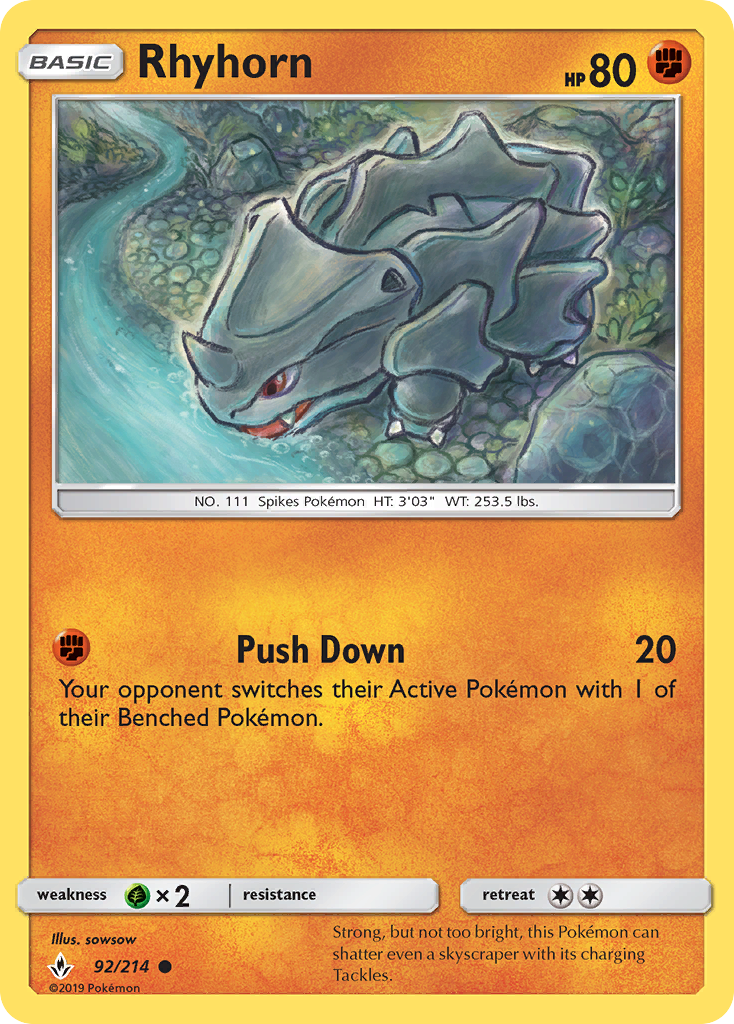 Rhyhorn (92/214) [Sun & Moon: Unbroken Bonds] | Black Swamp Games