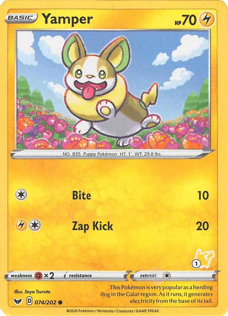 Yamper (074/202) (Pikachu Stamp #1) [Battle Academy 2022] | Black Swamp Games