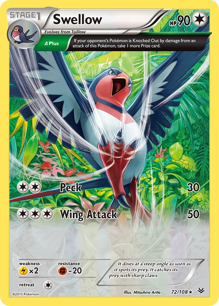 Swellow (72/108) (Theme Deck Exclusive) [XY: Roaring Skies] | Black Swamp Games