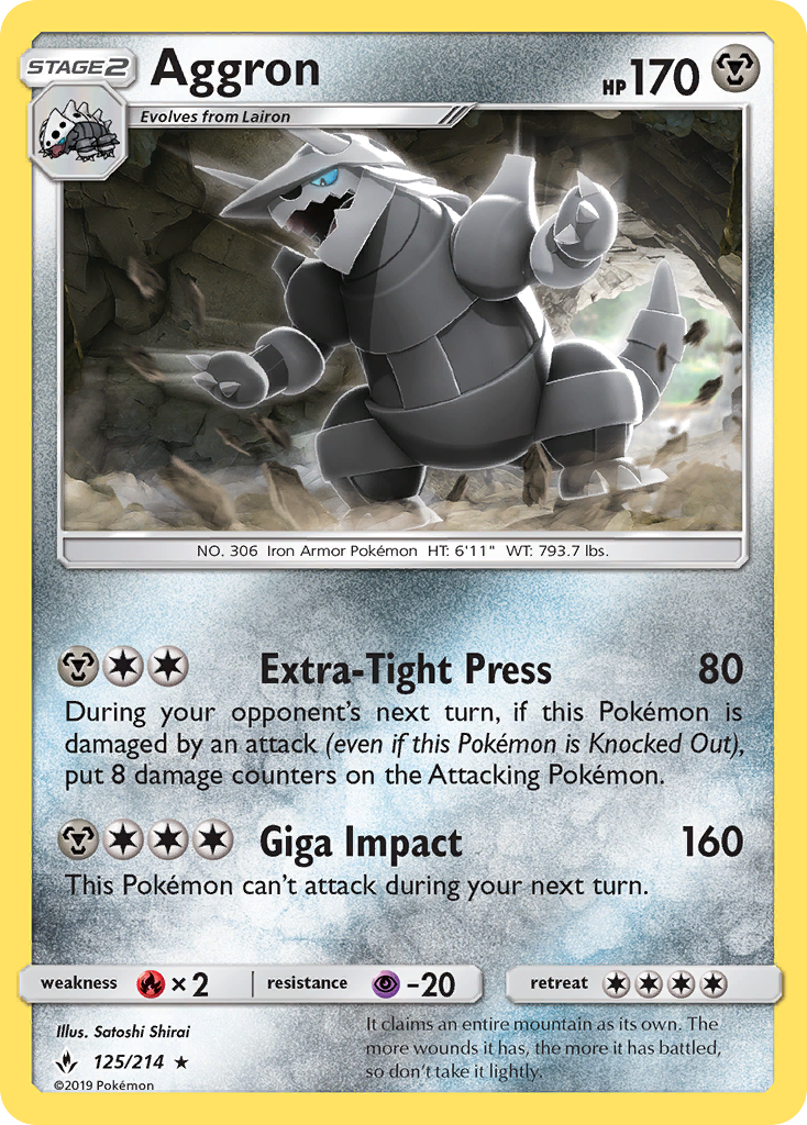 Aggron (125/214) [Sun & Moon: Unbroken Bonds] | Black Swamp Games