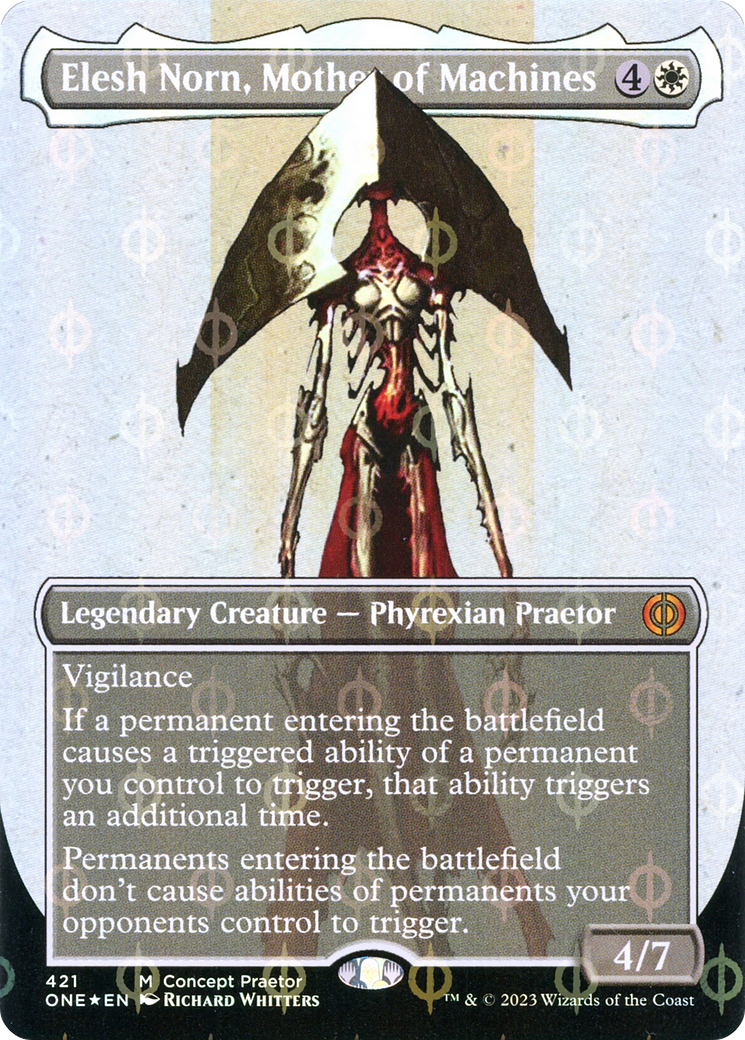 Elesh Norn, Mother of Machines (Borderless Concept Praetors Step-and-Compleat Foil) [Phyrexia: All Will Be One] | Black Swamp Games