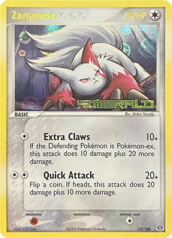 Zangoose (21/106) (Stamped) [EX: Emerald] | Black Swamp Games