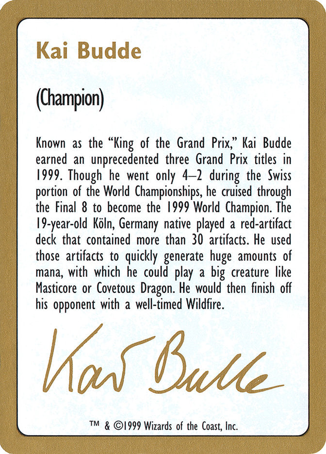 Kai Budde Bio [World Championship Decks 1999] | Black Swamp Games
