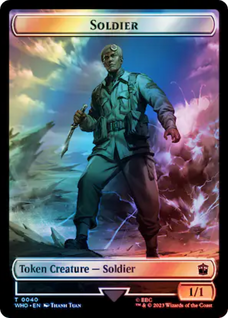 Soldier // Mark of the Rani Double-Sided Token (Surge Foil) [Doctor Who Tokens] | Black Swamp Games