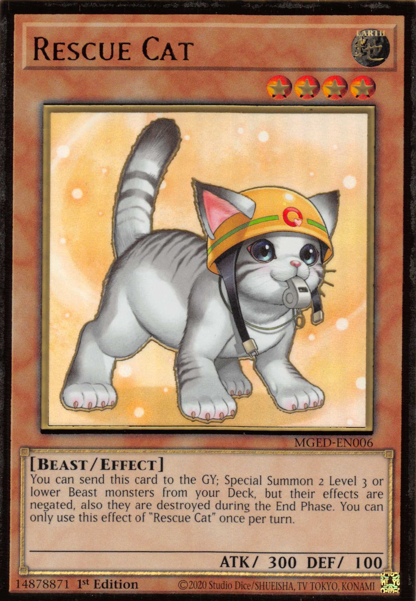 Rescue Cat (Alternate Art) [MGED-EN006] Gold Rare | Black Swamp Games