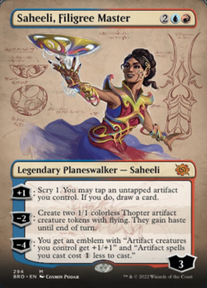 Saheeli, Filigree Master (Borderless Alternate Art) [The Brothers' War] | Black Swamp Games