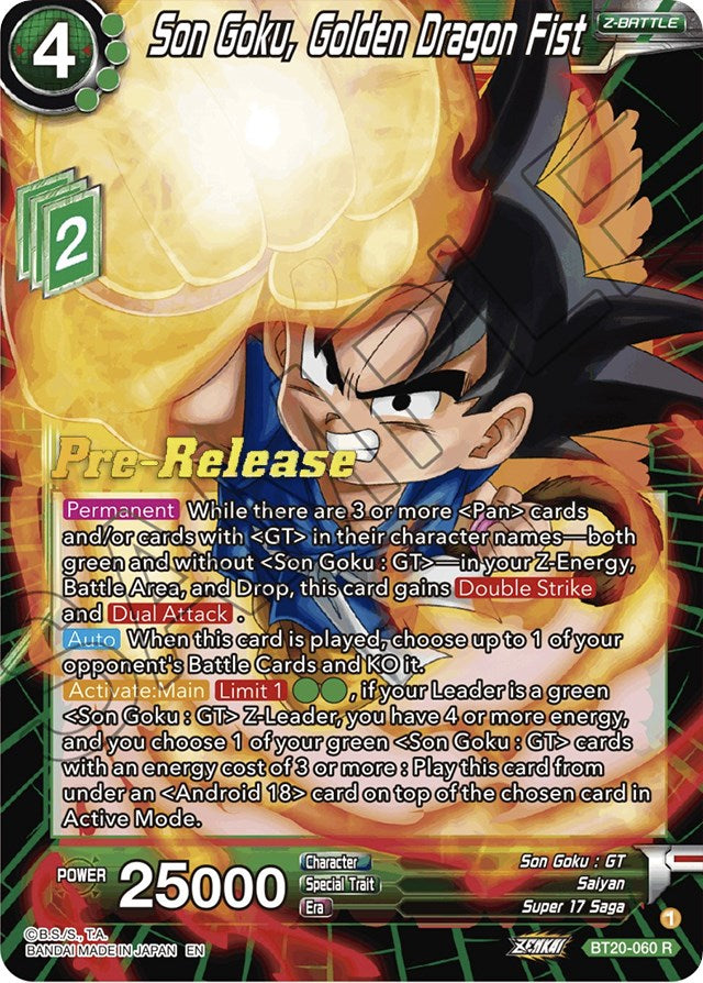 Son Goku, Golden Dragon Fist (BT20-060) [Power Absorbed Prerelease Promos] | Black Swamp Games